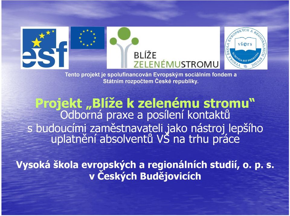 Projekt Blíže k zelenému stromu Odborná praxe a posílení kontaktů sbudoucími