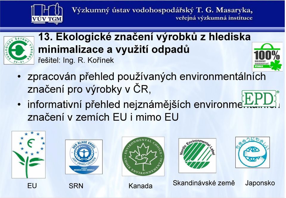 Kořínek zpracován přehled používaných environmentálních značení pro