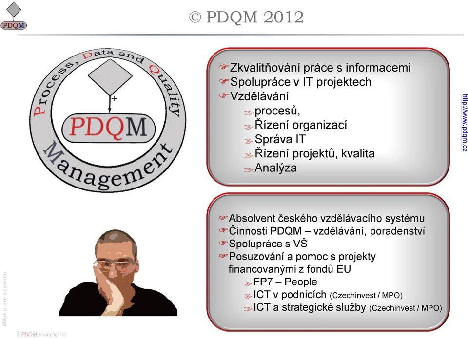 cz Absolvent českého vzdělávacího systému Činnosti PDQM vzdělávání, poradenství Spolupráce s VŠ