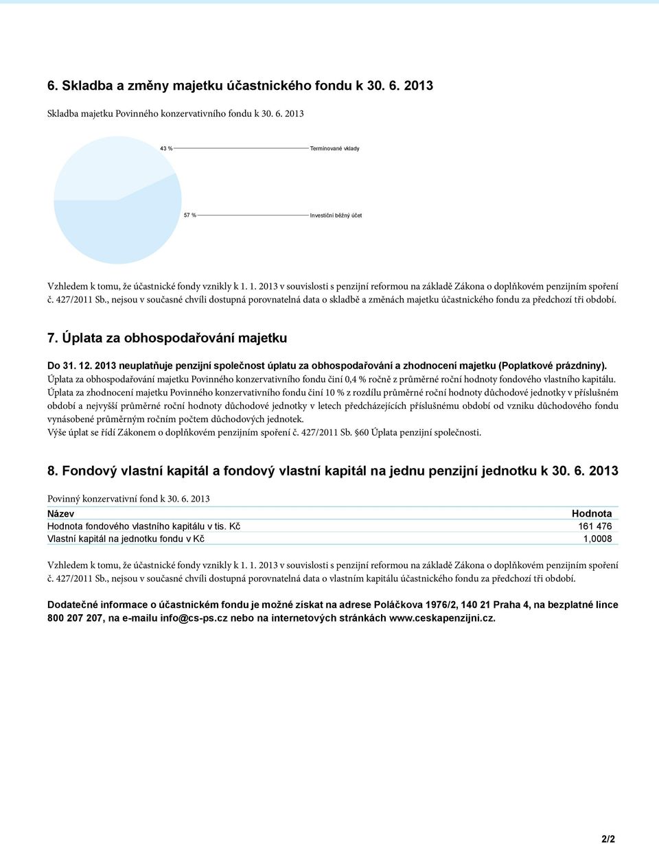 , nejsou v současné chvíli dostupná porovnatelná data o skladbě a změnách majetku účastnického fondu za předchozí tři období. 7. Úplata za obhospodařování majetku Do 31. 12.