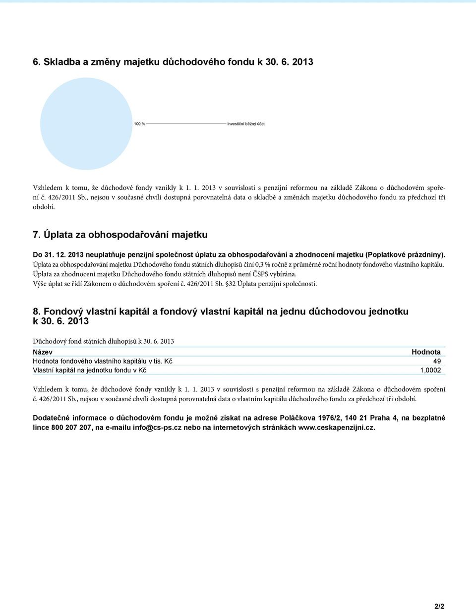 2013 neuplatňuje penzijní společnost úplatu za obhospodařování a zhodnocení majetku (Poplatkové prázdniny).