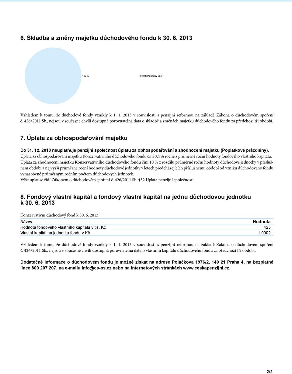 2013 neuplatňuje penzijní společnost úplatu za obhospodařování a zhodnocení majetku (Poplatkové prázdniny).