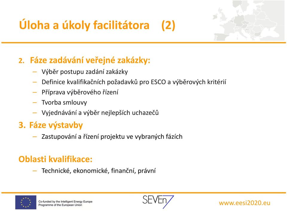 požadavků pro ESCO a výběrových kritérií Příprava výběrového řízení Tvorba smlouvy