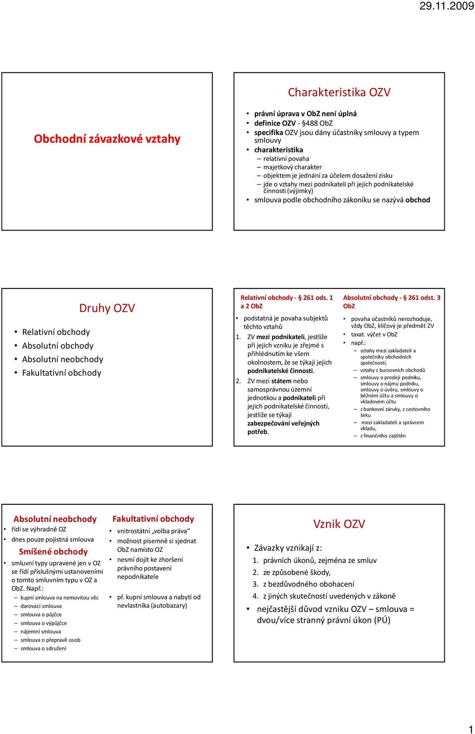 Absolutní obchody Absolutní neobchody Fakultativní obchody Druhy OZV Relativní obchody - 261 ods. 1 a 2 ObZ podstatná je povaha subjektů těchto vztahů 1.