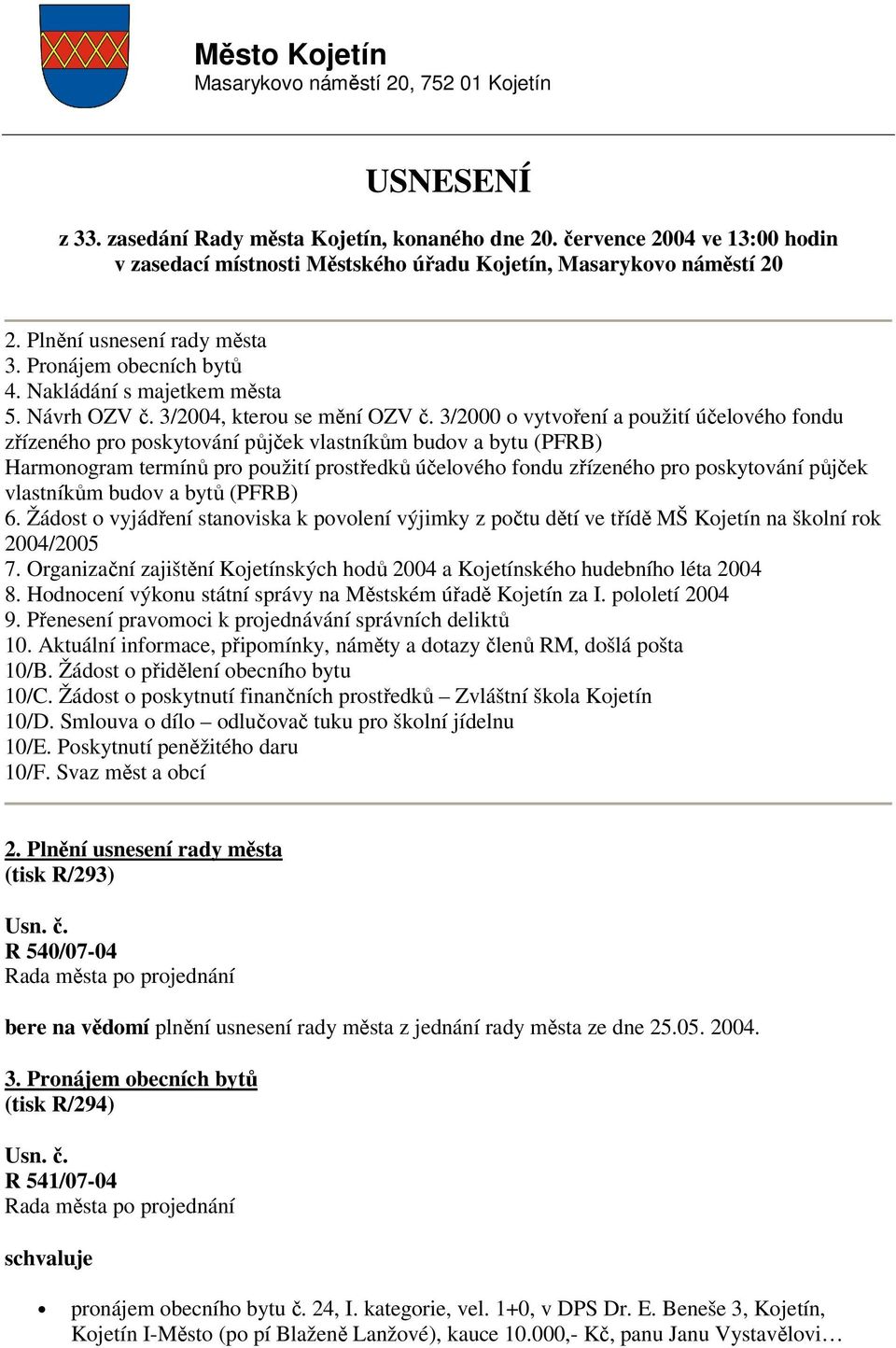 3/2004, kterou se mění OZV č.