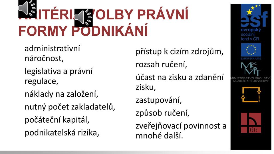 kapitál, podnikatelská rizika, přístup k cizím zdrojům, rozsah ručení, účast na