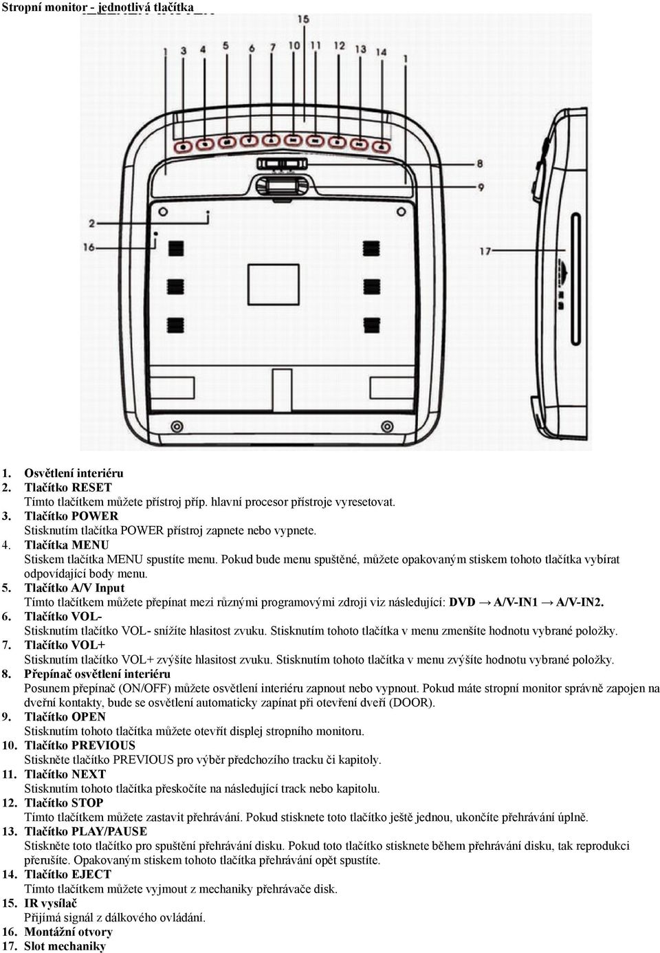 Pokud bude menu spuštěné, můžete opakovaným stiskem tohoto tlačítka vybírat odpovídající body menu. 5.