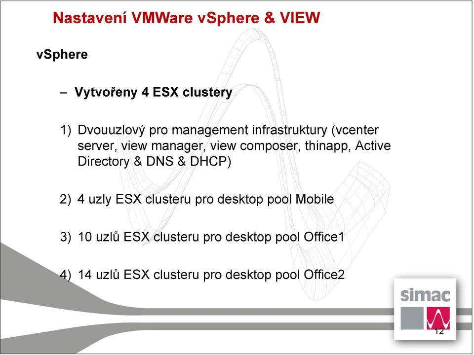 Active Directory & DNS & DHCP) 2) 4 uzly ESX clusteru pro desktop pool Mobile 3) 10