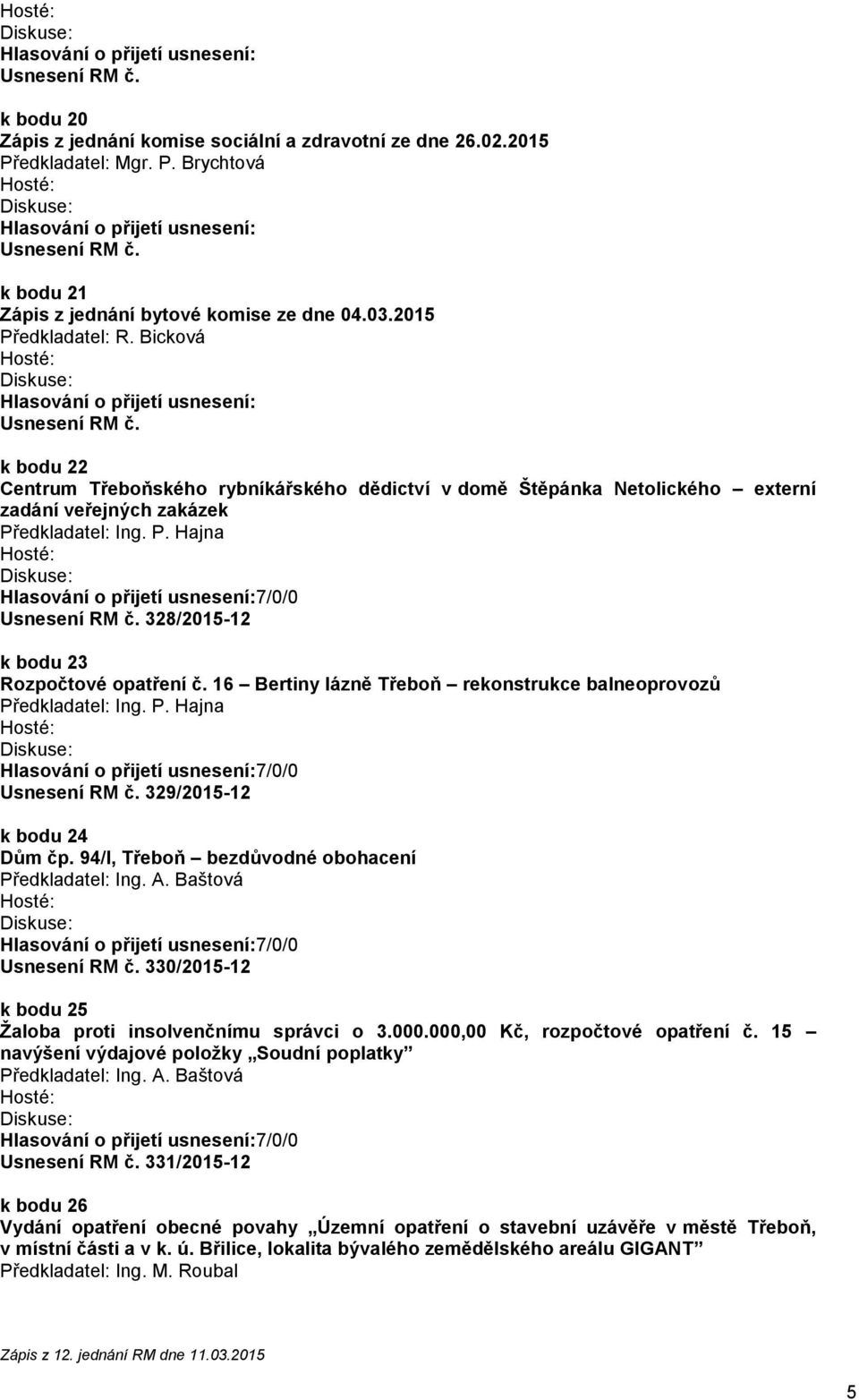 16 Bertiny lázně Třeboň rekonstrukce balneoprovozů Předkladatel: Ing. P. Hajna 329/2015-12 k bodu 24 Dům čp.