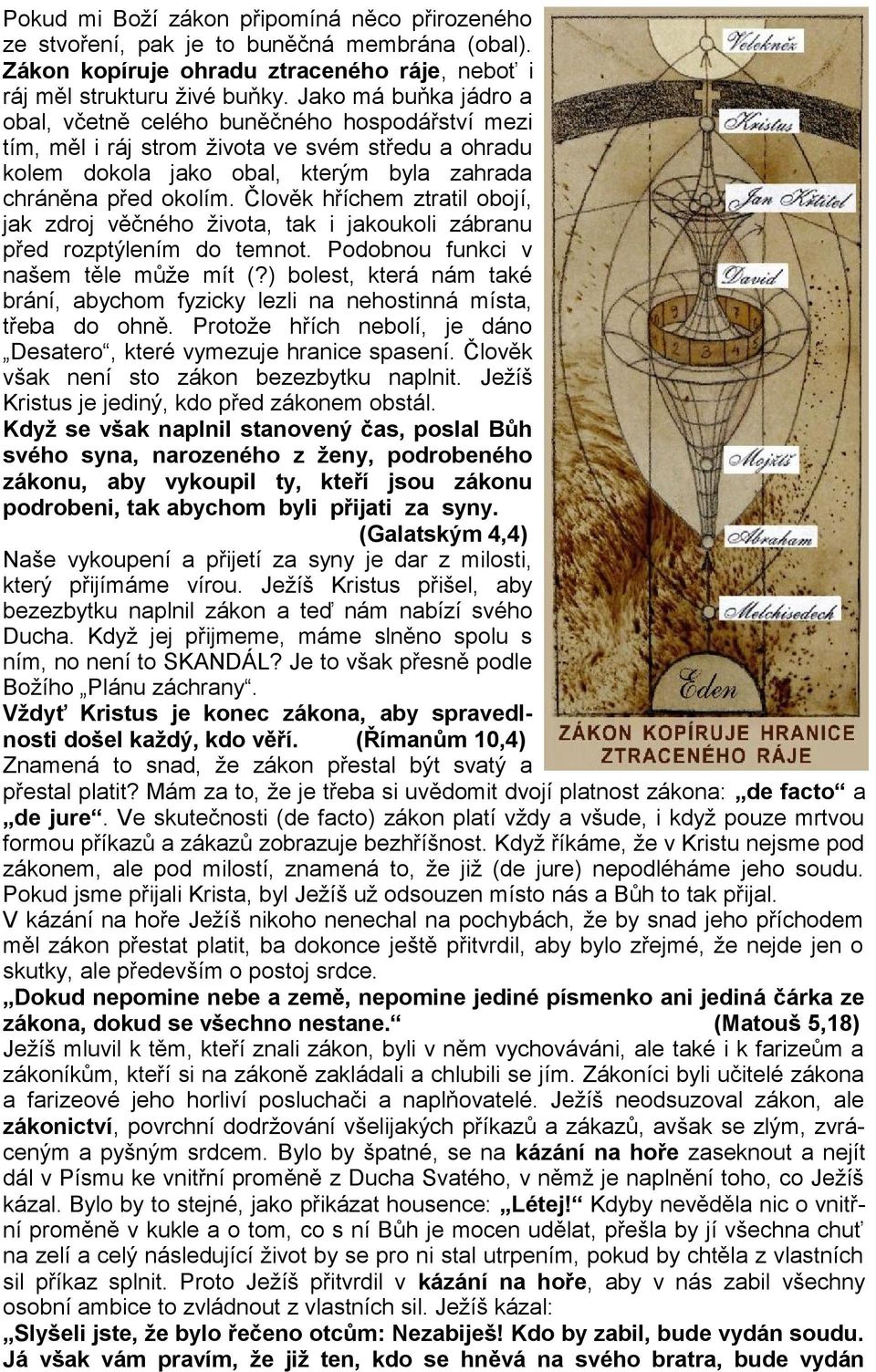 Člověk hříchem ztratil obojí, jak zdroj věčného života, tak i jakoukoli zábranu před rozptýlením do temnot. Podobnou funkci v našem těle může mít (?