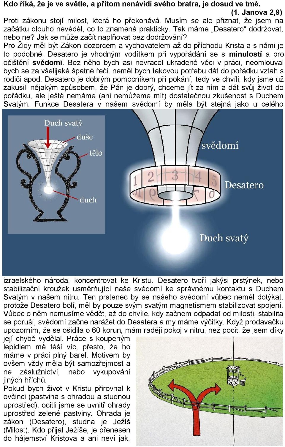 Pro Židy měl být Zákon dozorcem a vychovatelem až do příchodu Krista a s námi je to podobné. Desatero je vhodným vodítkem při vypořádání se s minulostí a pro očištění svědomí.