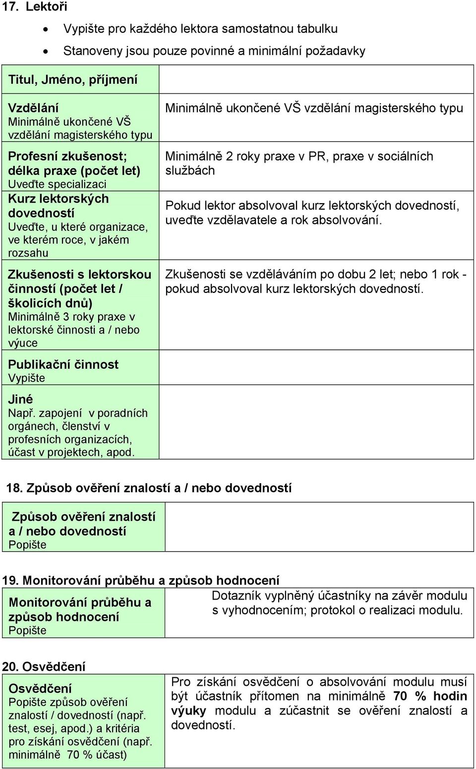 školicích dnů) Minimálně 3 roky praxe v lektorské činnosti a / nebo výuce Publikační činnost Vypište Jiné Např.