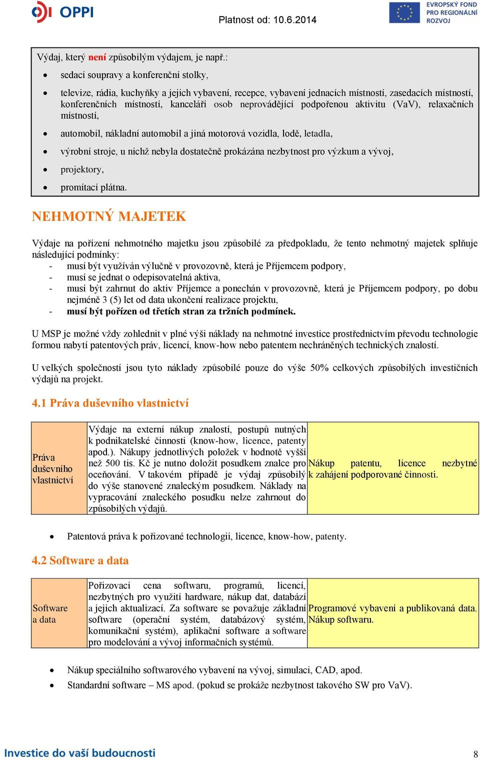 podpořenou aktivitu (VaV), relaxačních místností, automobil, nákladní automobil a jiná motorová vozidla, lodě, letadla, výrobní stroje, u nichž nebyla dostatečně prokázána nezbytnost pro výzkum a