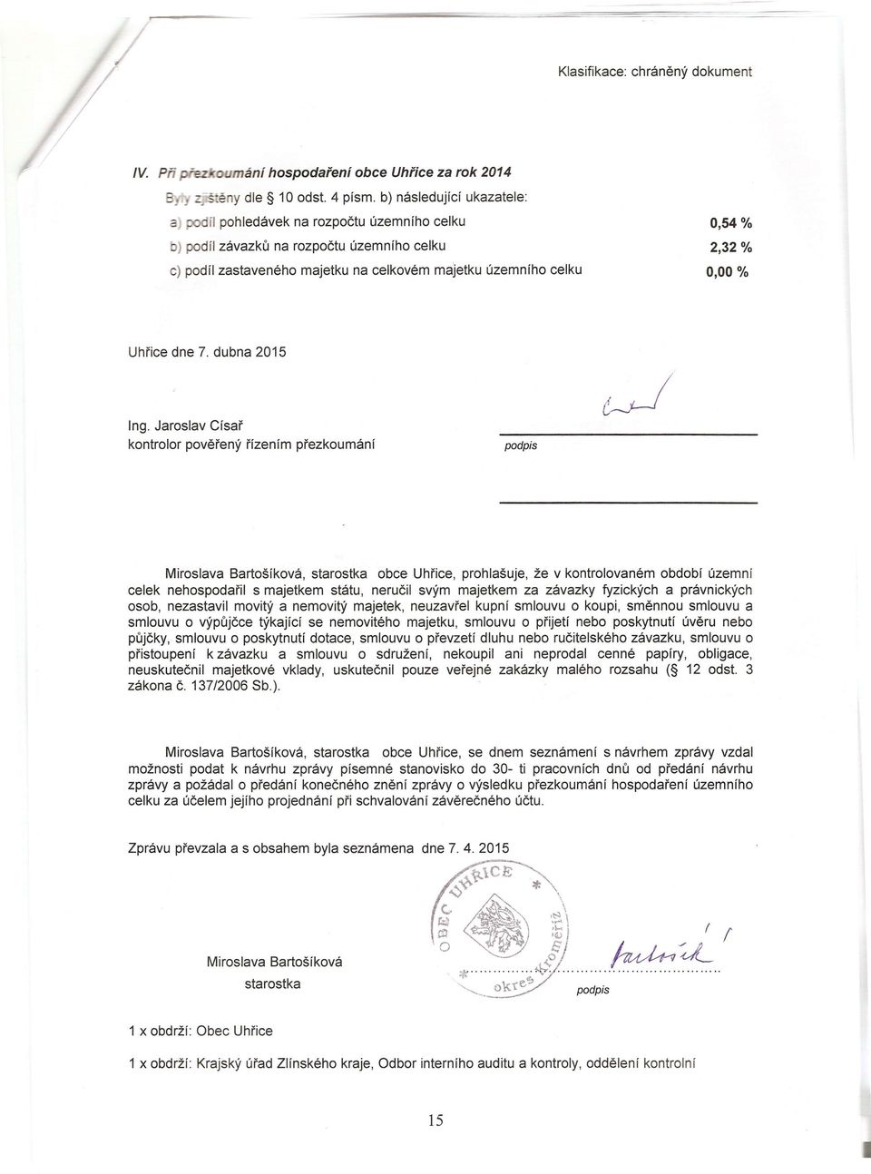 0,00 % Uhřice dne 7. dubna 2015 Ing.