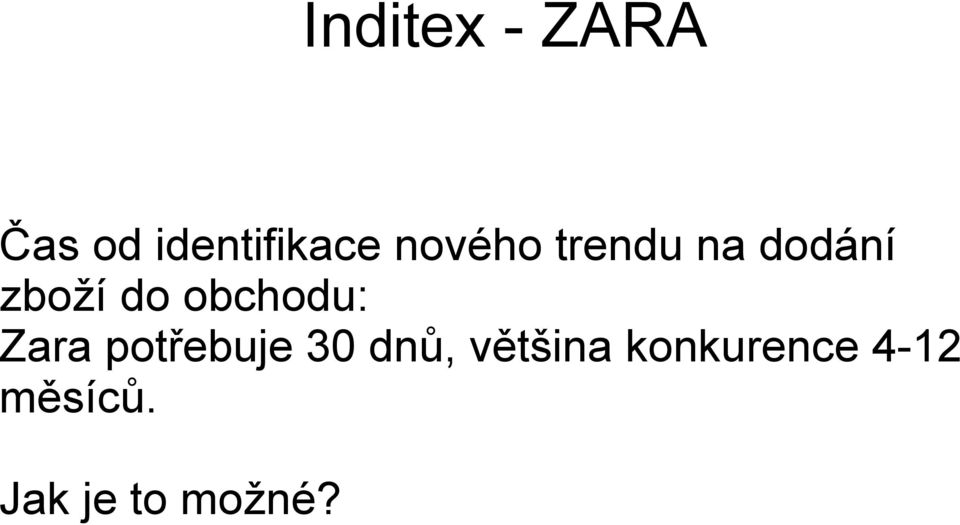 obchodu: Zara potřebuje 30 dnů,