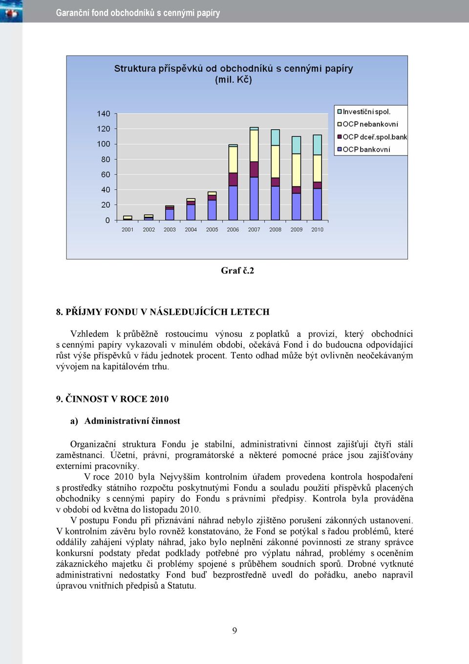 růst výše příspěvků v řádu jednotek procent. Tento odhad může být ovlivněn neočekávaným vývojem na kapitálovém trhu. 9.