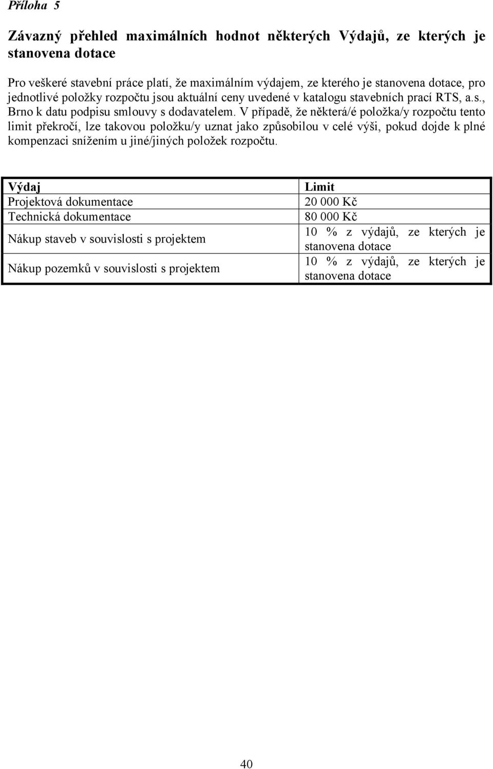 V případě, že některá/é položka/y rozpočtu tento limit překročí, lze takovou položku/y uznat jako způsobilou v celé výši, pokud dojde k plné kompenzaci snížením u jiné/jiných položek rozpočtu.