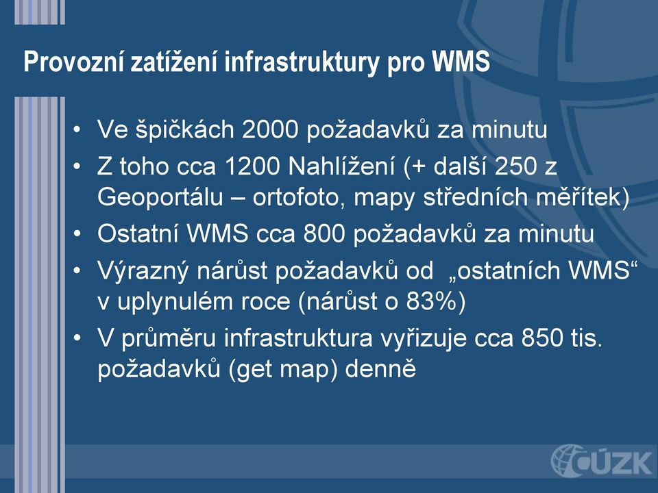 WMS cca 800 požadavků za minutu Výrazný nárůst požadavků od ostatních WMS v uplynulém