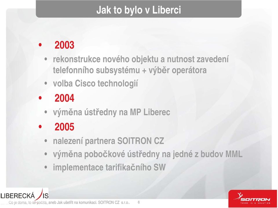 technologií 2004 výměna ústředny na MP Liberec 2005 nalezení partnera