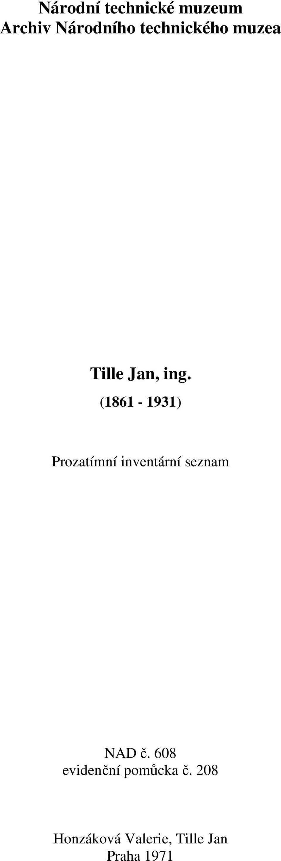 (1861-1931) Prozatímní inventární seznam NAD č.