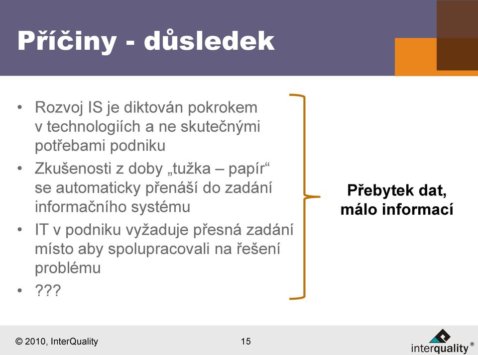 přenáší do zadání informačního systému IT v podniku vyžaduje přesná zadání