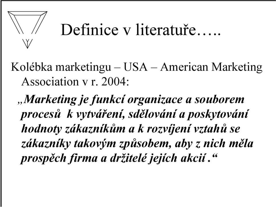 2004: Marketing gje funkcí organizace a souborem procesů k vytváření,