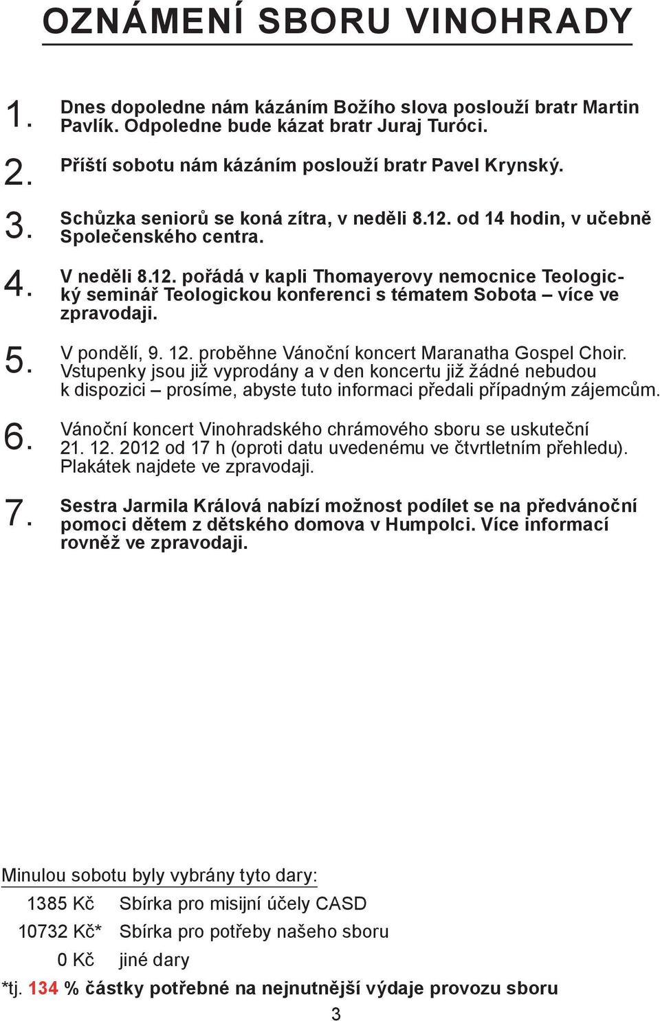 5. V pondělí, 9. 12. proběhne Vánoční koncert Maranatha Gospel Choir.