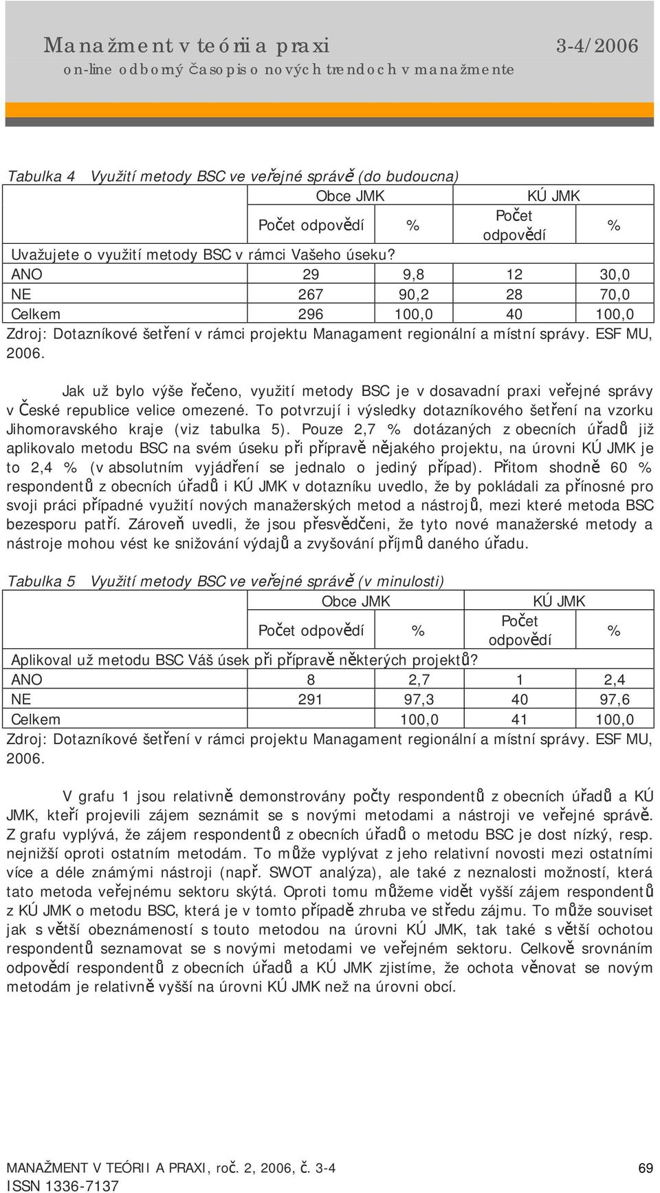 Jak už bylo výše řečeno, využití metody BSC je v dosavadní praxi veřejné správy v České republice velice omezené.