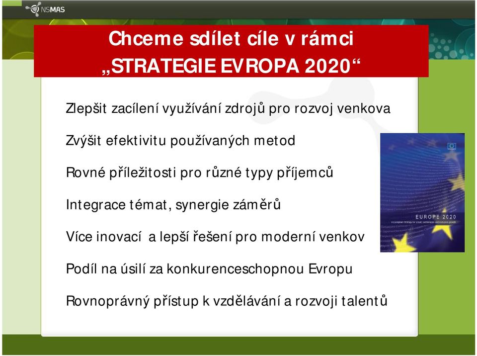 příjemců Integrace témat, synergie záměrů Více inovací a lepší řešenípro modernívenkov