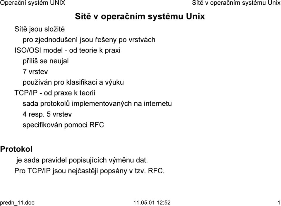 TCP/IP - od praxe k teorii sada protokolů implementovaných na internetu 4 resp.