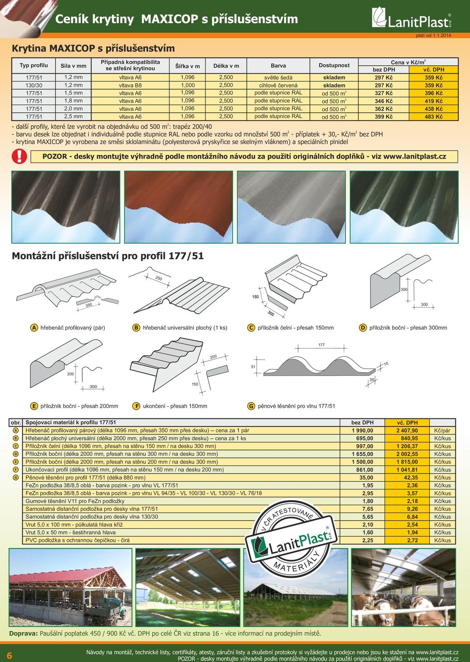 .0 Typ profilu Síla v Případná kopatibilita Cena v Kč/ Dostupnost se střešní krytinou Šířka v Délka v Barva bez DPH vč.