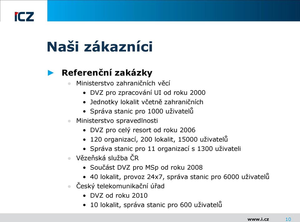 lokalit, 15000 uživatelů Správa stanic pro 11 organizací s 1300 uživateli Vězeňská služba ČR Součást DVZ pro MSp od roku 2008 40