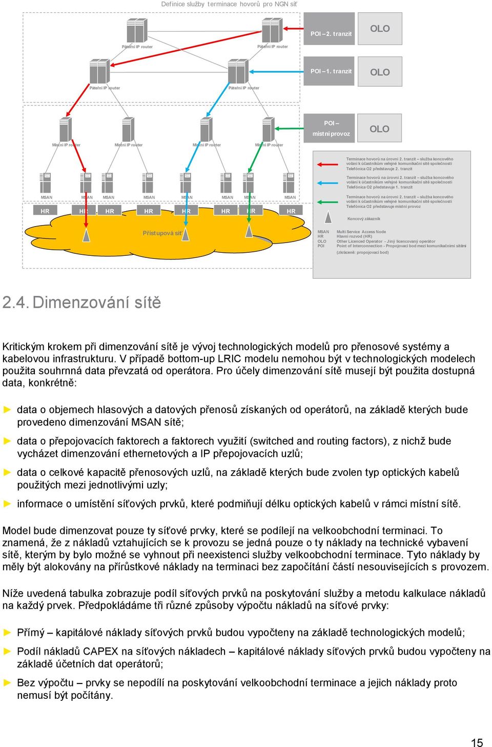 tranzit služba koncového volání k účastníkům veřejné komunikační sítě společnosti Telefónica O2 představuje 2. tranzit Terminace hovorů na úrovni 2.