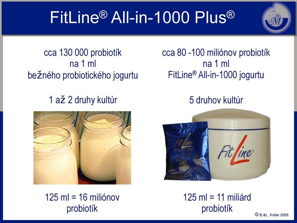 probiotík na 1 ml FitLine All-in-1000 jogurtu 5 druhov