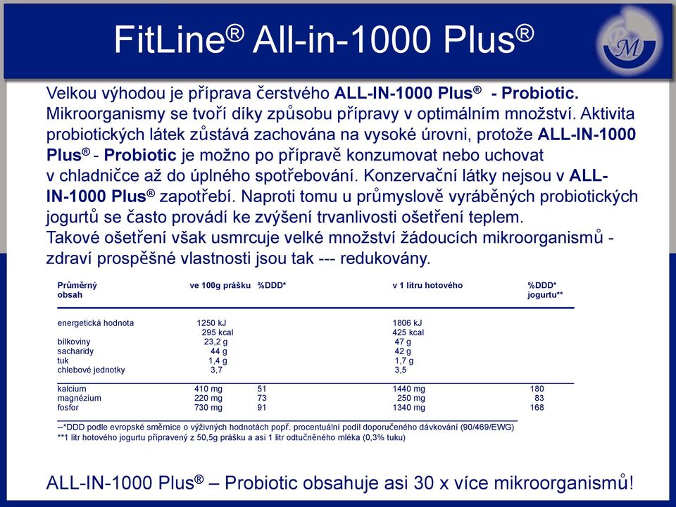 Konzervační látky nejsou v ALL- IN-1000 Plus zapotřebí. Naproti tomu u průmyslově vyráběných probiotických jogurtů se často provádí ke zvýšení trvanlivosti ošetření teplem.