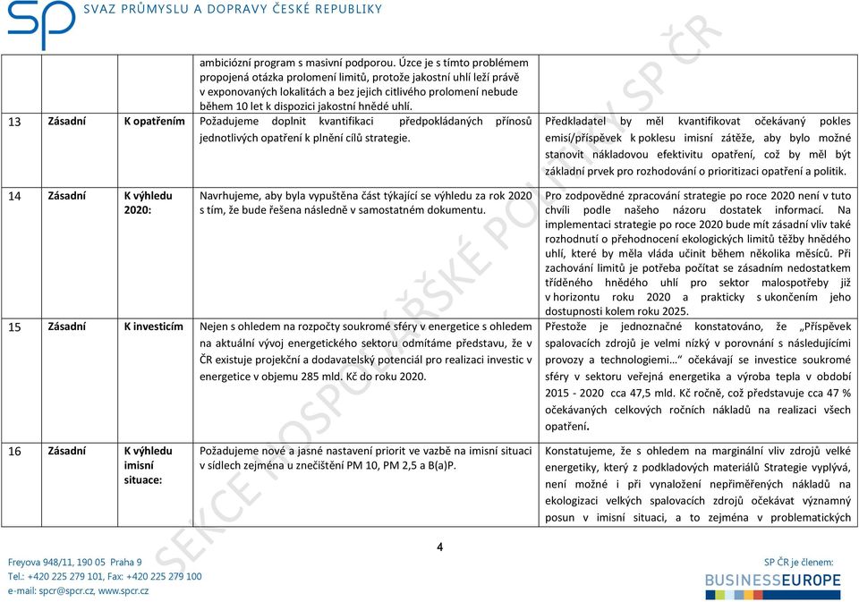 uhlí. 13 Zásadní K opatřením Požadujeme doplnit kvantifikaci předpokládaných přínosů jednotlivých opatření k plnění cílů strategie.