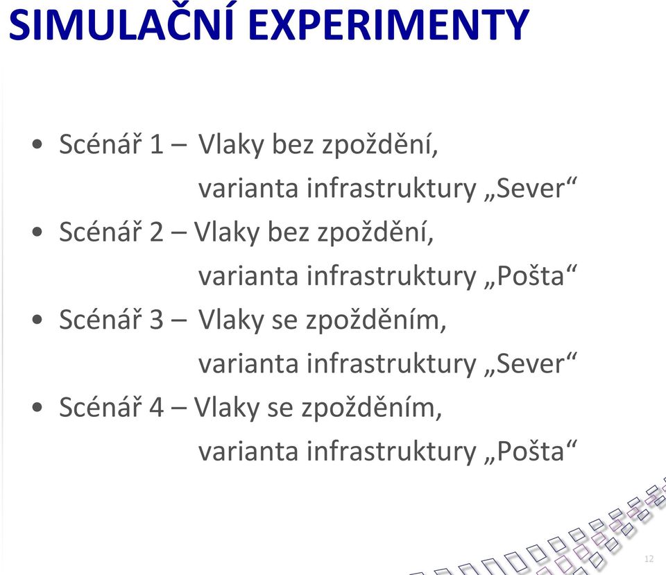 infrastruktury Pošta Scénář 3 Vlaky se zpožděním, varianta
