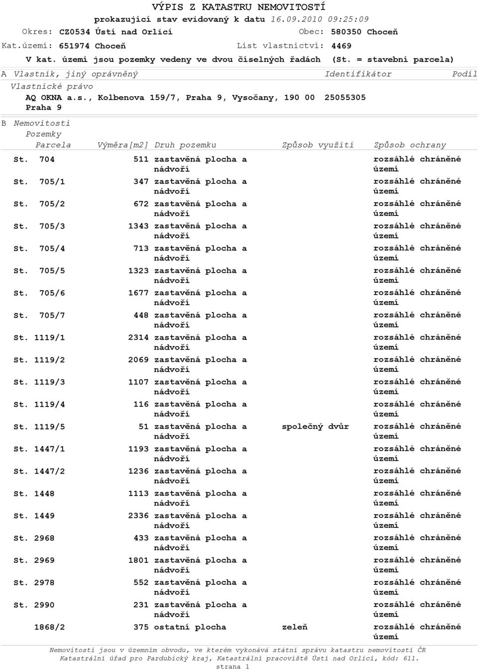 705/6 St. 705/7 St. 1119/1 St. 1119/2 St. 1119/3 St. 1119/4 St. 1119/5 St. 1447/1 St. 1447/2 St. 1448 St. 1449 St. 2968 St. 2969 St. 2978 St.