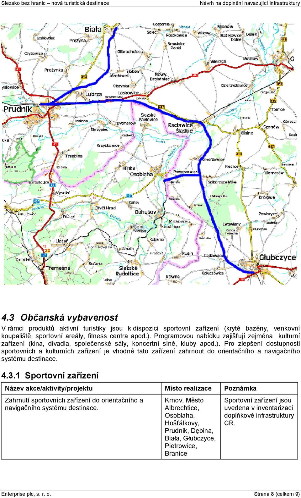 Pro zlepńení dostupnosti sportovních a kulturních zařízení je vhodné tato zařízení zahrnout do orientačního a navigačního systému destinace. 4.3.