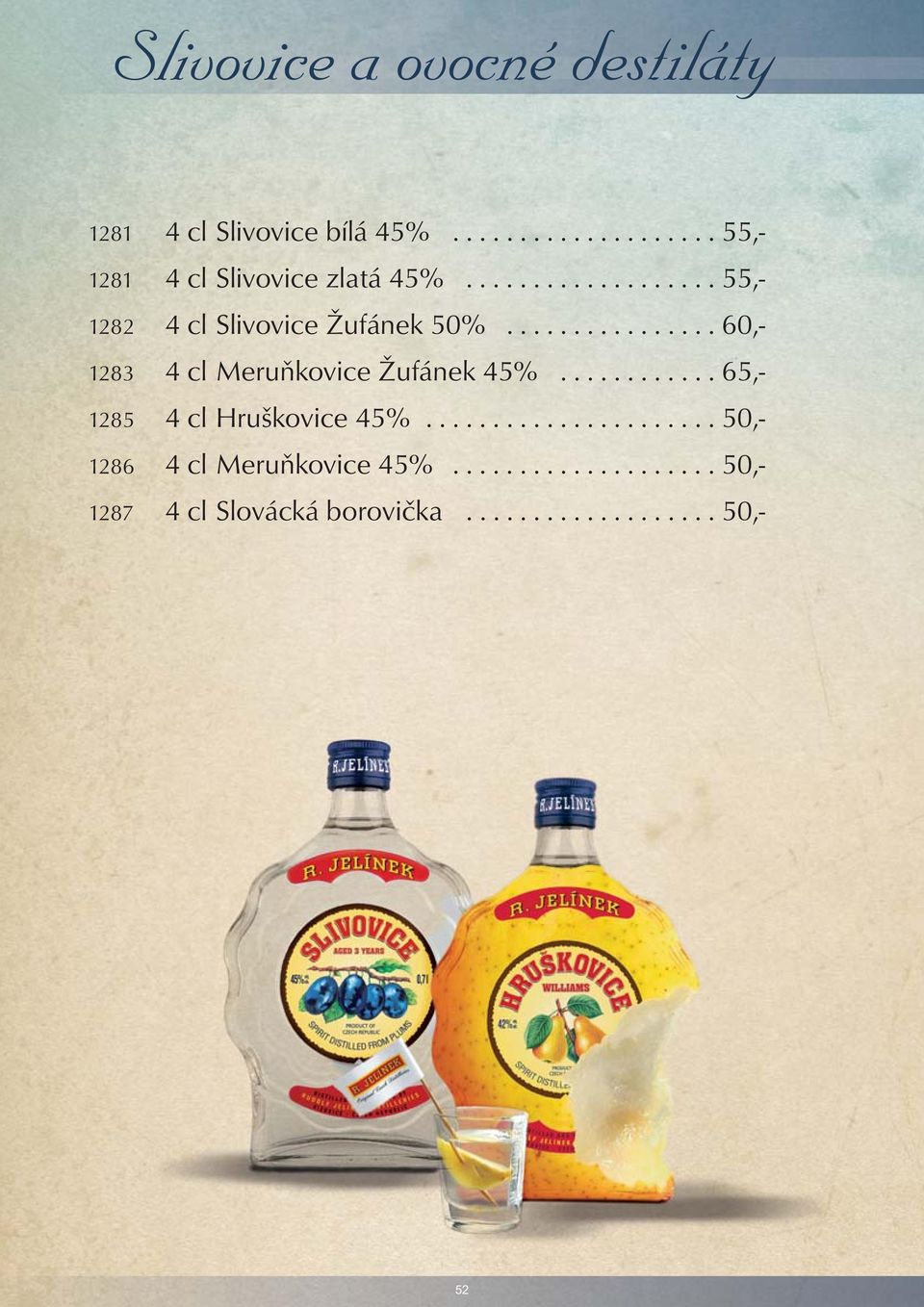 ........... 65,- 1285 4 cl Hruškovice 45%...................... 50,- 1286 4 cl Meruňkovice 45%.