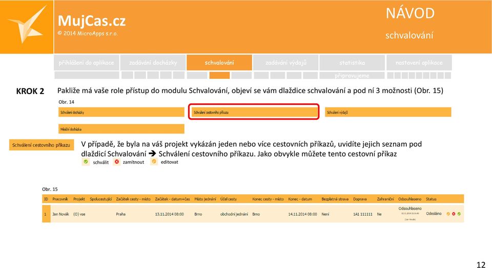 14 V případě, že byla na váš projekt vykázán jeden nebo více cestovních příkazů, uvidíte