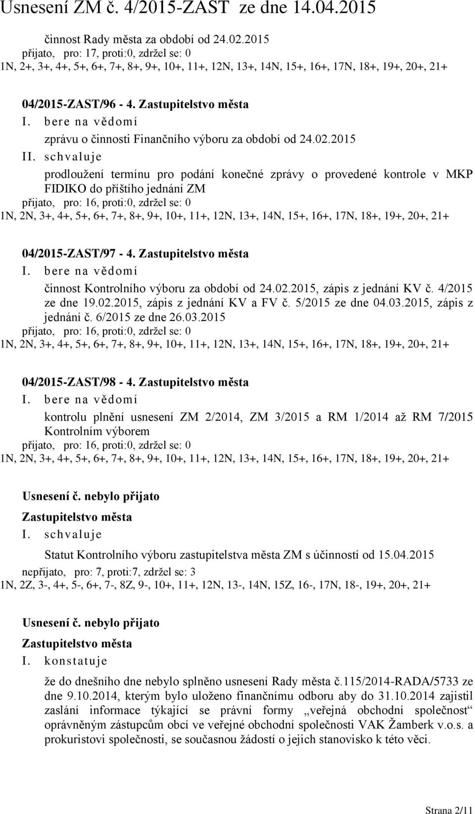 2015 I prodloužení termínu pro podání konečné zprávy o provedené kontrole v MKP FIDIKO do příštího jednání ZM 1N, 2N, 3+, 4+, 5+, 6+, 7+, 8+, 9+, 10+, 11+, 12N, 13+, 14N, 15+, 16+, 17N, 18+, 19+,