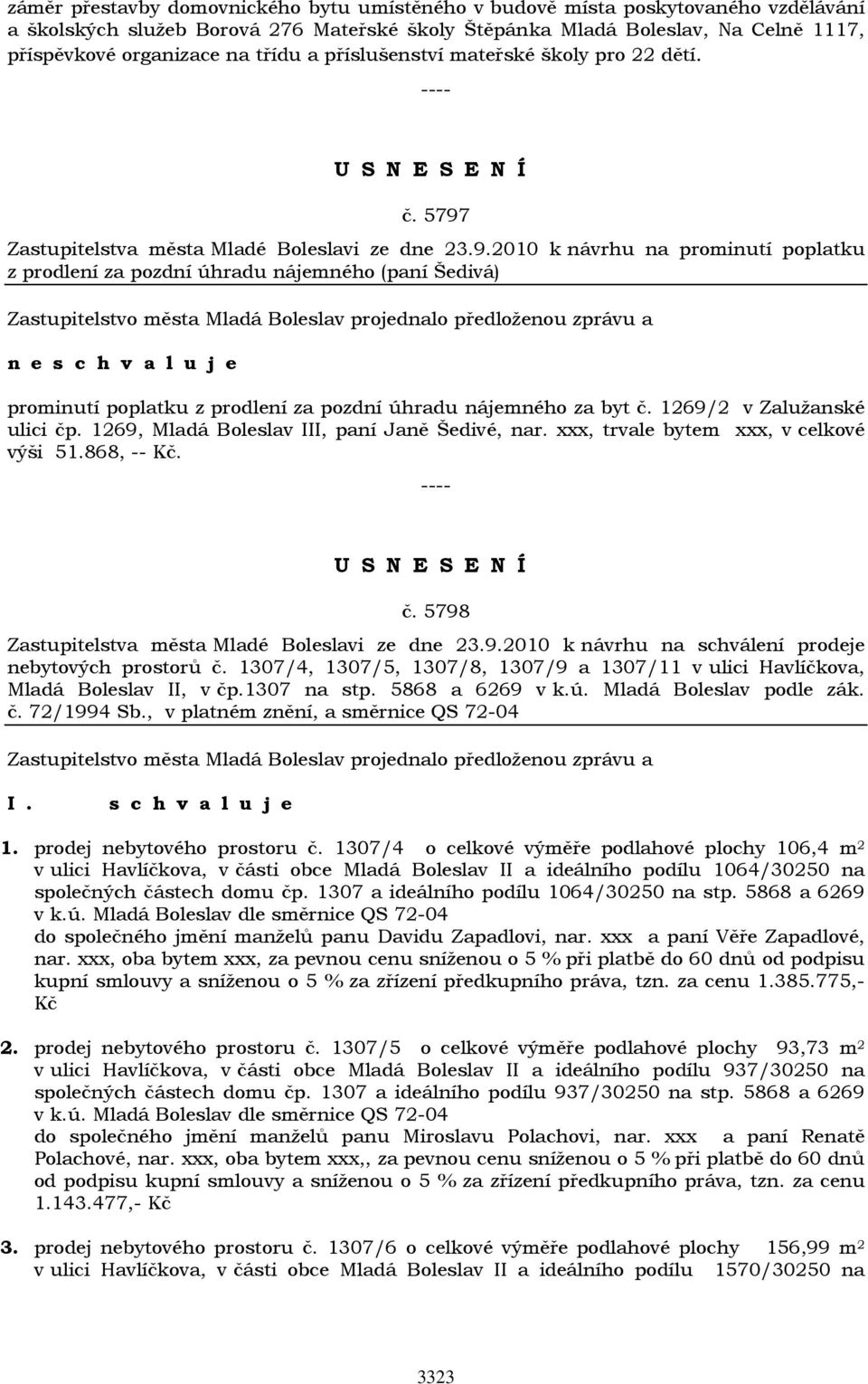 Zastupitelstva města Mladé Boleslavi ze dne 23.9.