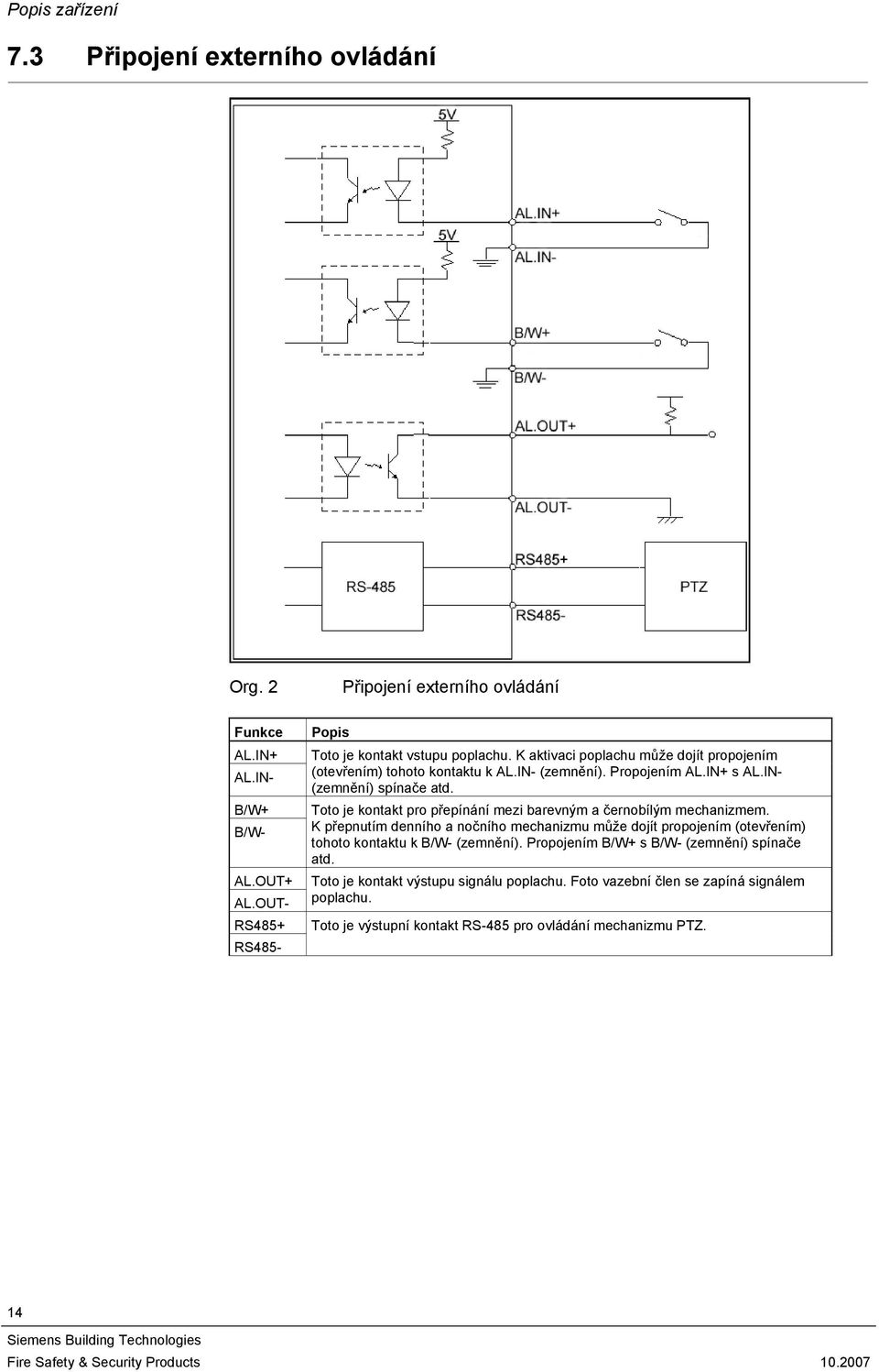 IN- (zemnění) spínače atd. Toto je kontakt pro přepínání mezi barevným a černobílým mechanizmem.