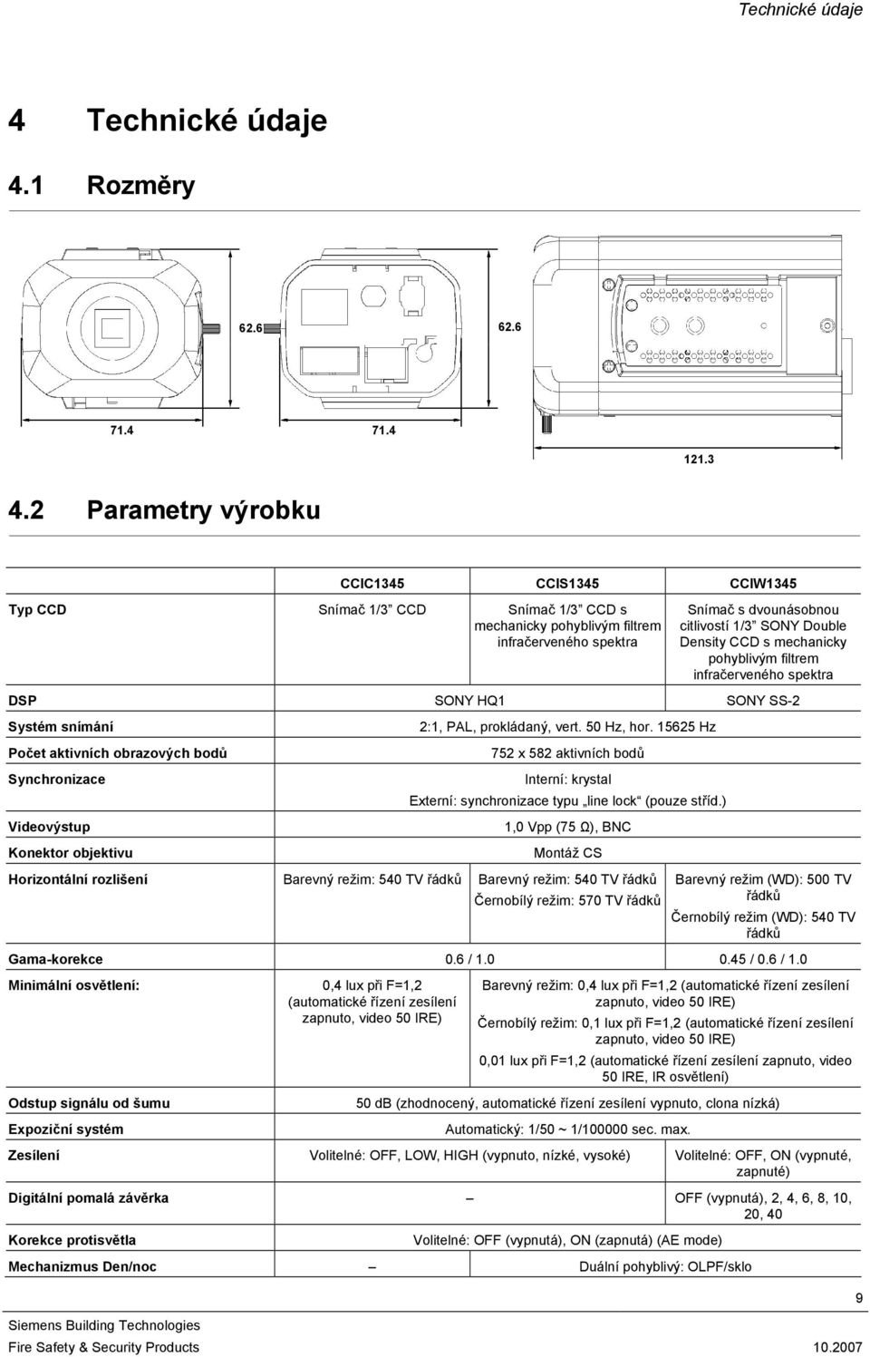 CCD s mechanicky pohyblivým filtrem infračerveného spektra DSP SONY HQ1 SONY SS-2 Systém snímání Počet aktivních obrazových bodů Synchronizace Videovýstup Konektor objektivu 2:1, PAL, prokládaný,