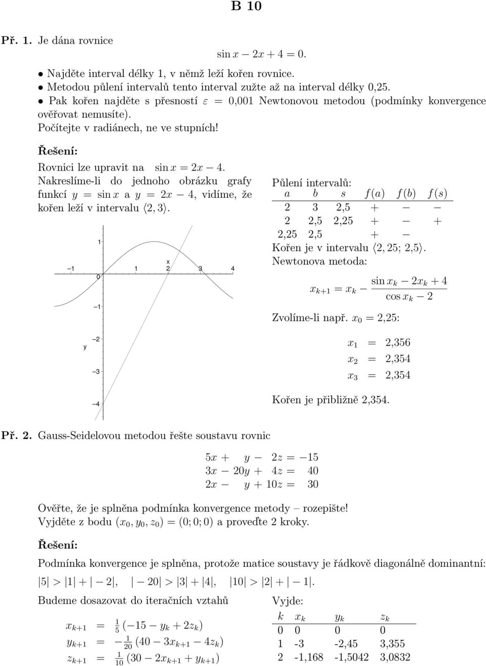 Nakreslíme-li do jednoho obrázku grafy funkcí y = sin a y = 2 4, vidíme, že kořen leží v intervalu 2,.