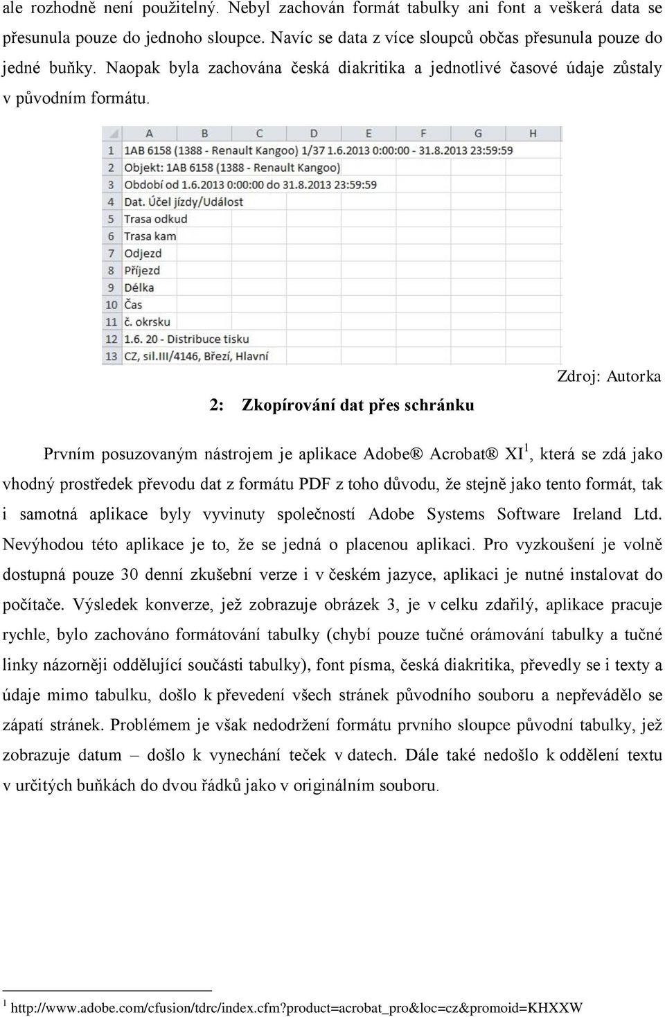 2: Zkopírování dat přes schránku Prvním posuzovaným nástrojem je aplikace Adobe Acrobat XI 1, která se zdá jako vhodný prostředek převodu dat z formátu PDF z toho důvodu, že stejně jako tento formát,