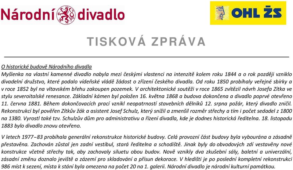 V architektonické soutěži v roce 1865 zvítězil návrh Josefa Zítka ve stylu severoitalské renesance. Základní kámen byl položen 16. května 1868 a budova dokončena a divadlo poprvé otevřeno 11.