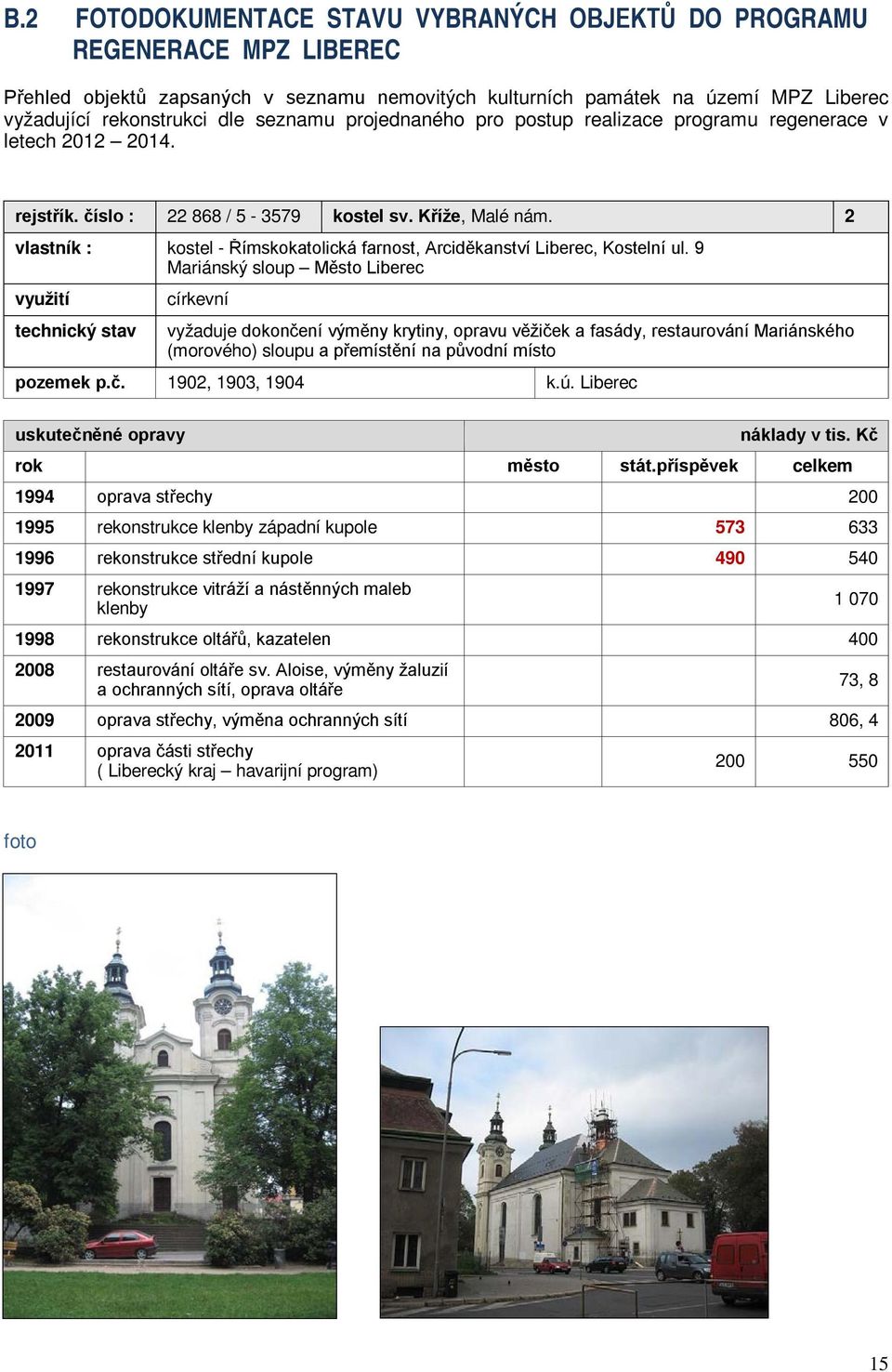 2 vlastník : kostel - Římskokatolická farnost, Arciděkanství Liberec, Kostelní ul.