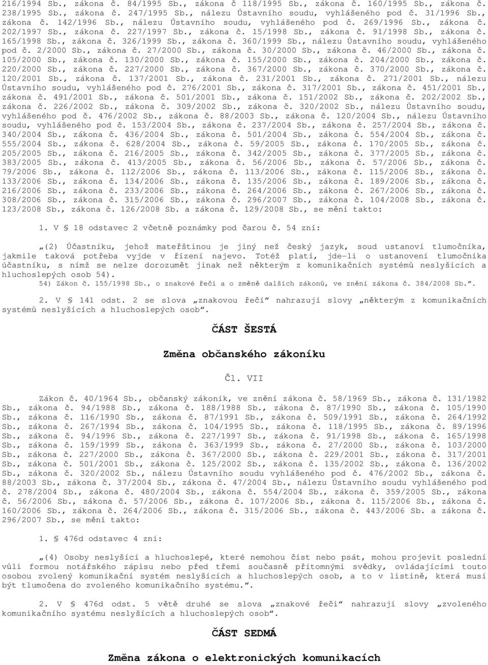 , zákona č. 360/1999 Sb., nálezu Ústavního soudu, vyhlášeného pod č. 2/2000 Sb., zákona č. 27/2000 Sb., zákona č. 30/2000 Sb., zákona č. 46/2000 Sb., zákona č. 105/2000 Sb., zákona č. 130/2000 Sb.